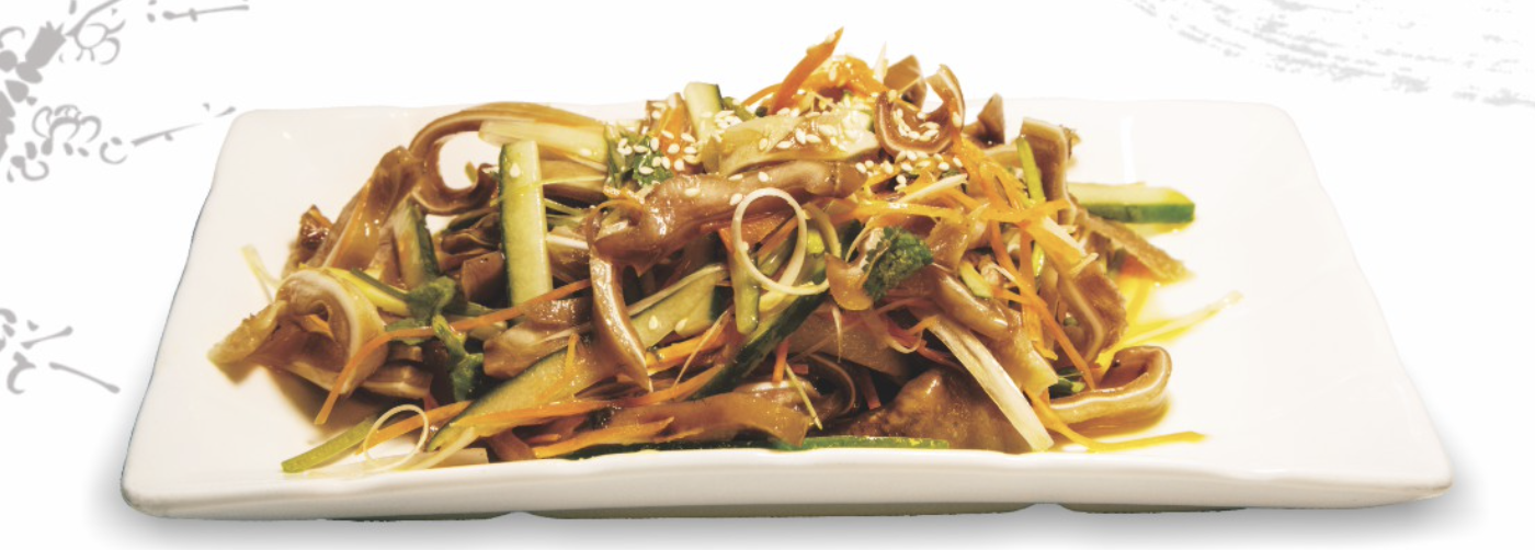 Thinly sliced pig's ear braised with soya sauce and mild spices