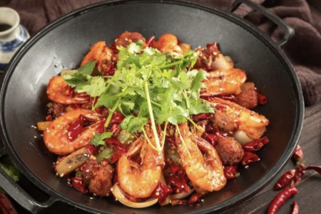 Spicy whole prawns dry pot