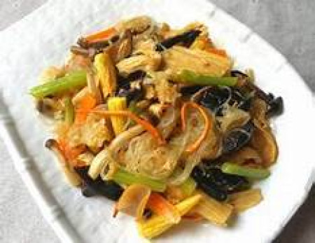 Mixed veg stir fried with tofu, black fungus and glass noodles